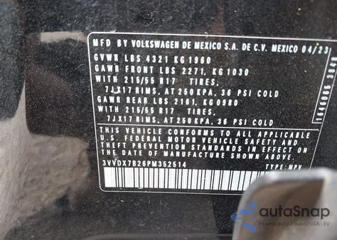 2023 Volkswagen Taos 1.5T S from USA, damaged, VIN 3VVDX7B26PM352514